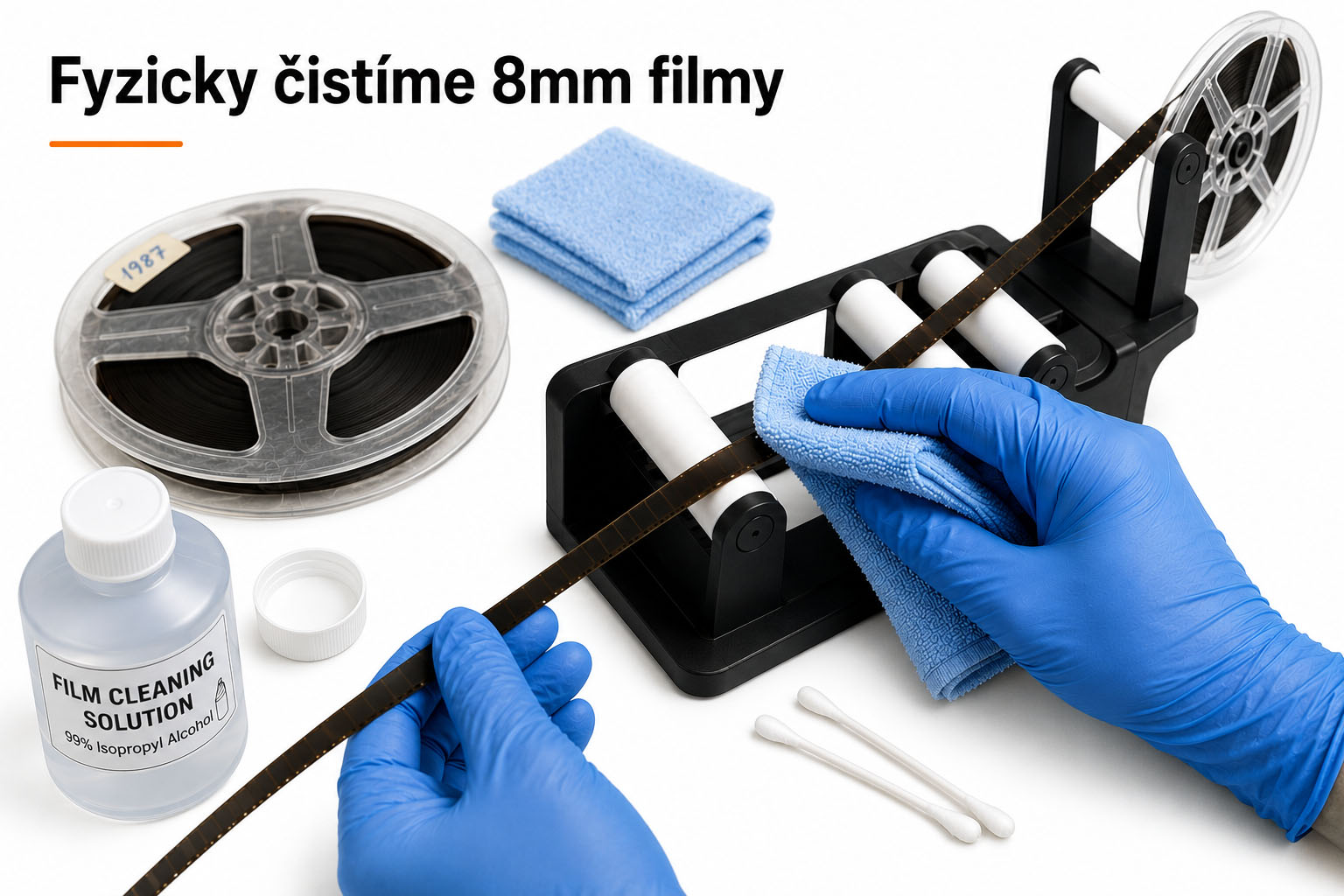 Fyzicky čistíme filmové cívky, kotouče, proužky, pásy