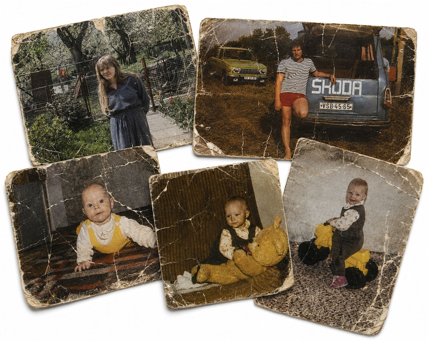 Staré tištěné poškozené fotografie